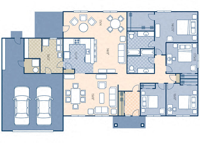 Floor plan for 4 beds, 2 baths, 2452 sqft